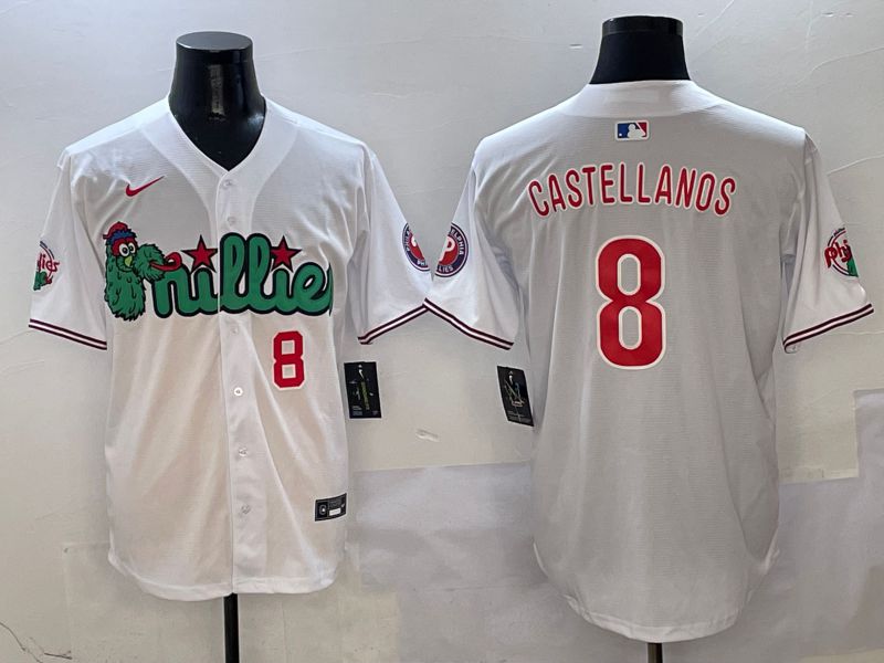 Men Philadelphia Phillies #8 Castellanos White three generations Joint Name Nike 2025 MLB Jersey style 4->philadelphia phillies->MLB Jersey